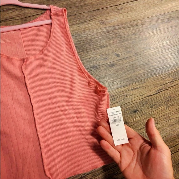 American Eagle Outfitters Pink Coral Ribbed Cropped Tank Top - Picture 2 of 7